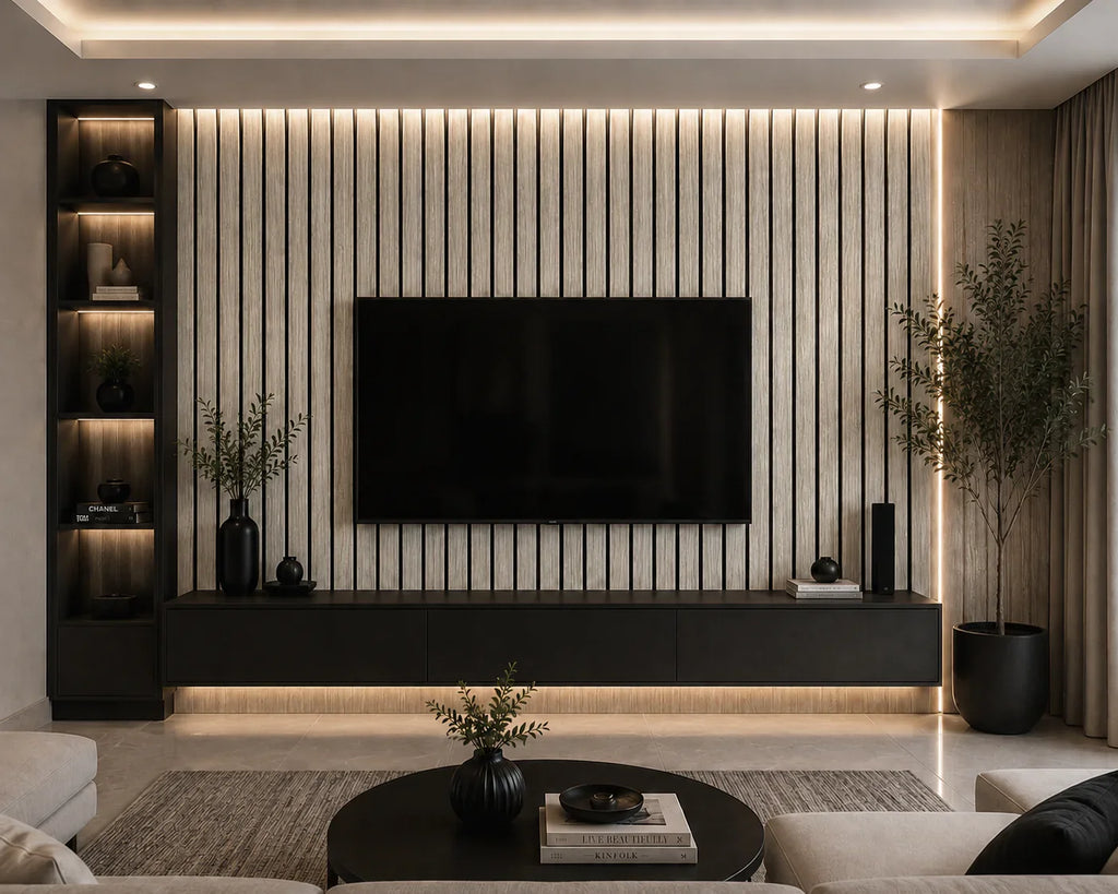 Acoustic Slat Wall Panels — Silver Walnut (2400×600mm, 44mm Wide Slat)