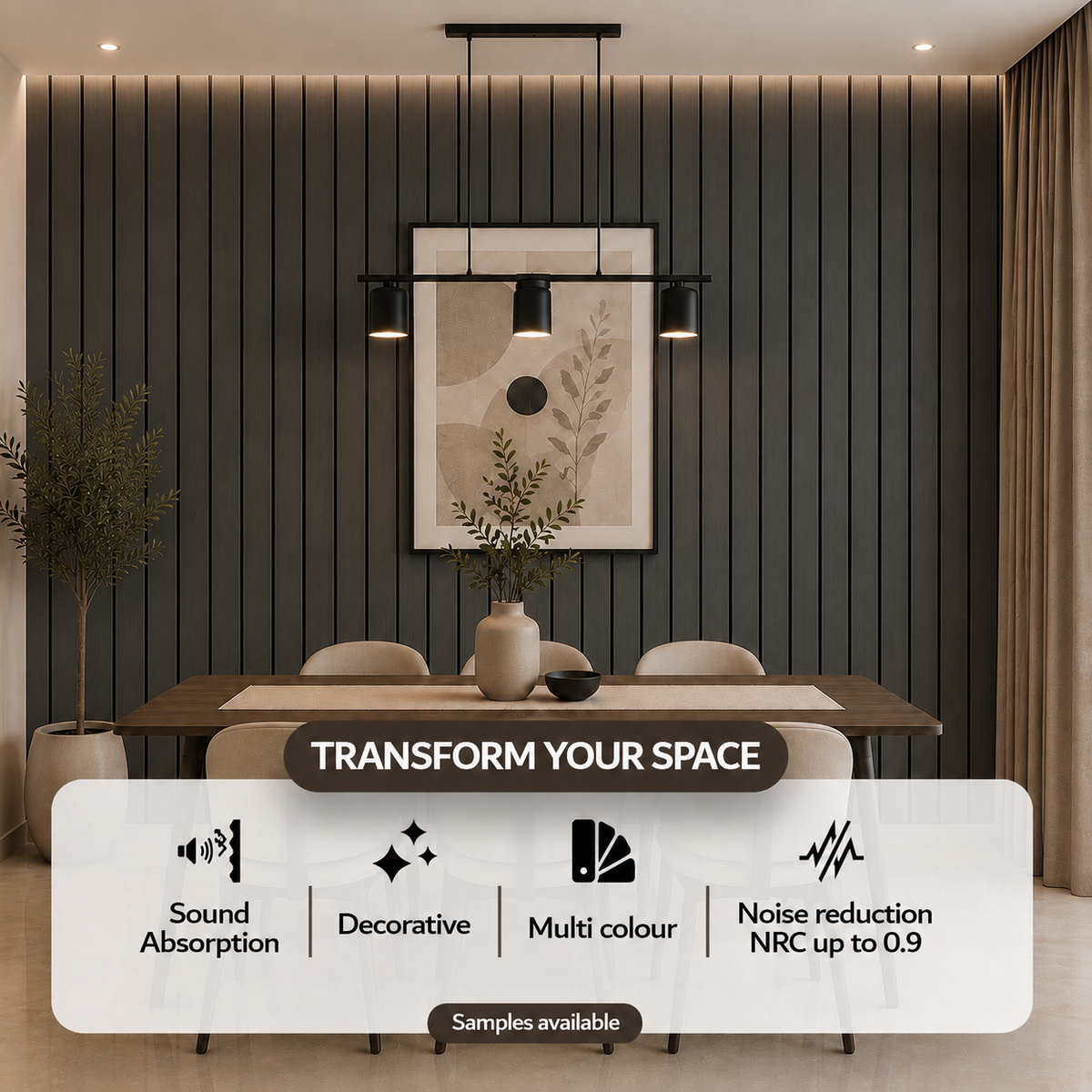 Acoustic Slat Wall Panels - Dark Oak 2400x600mm, 44mm Wide Slat