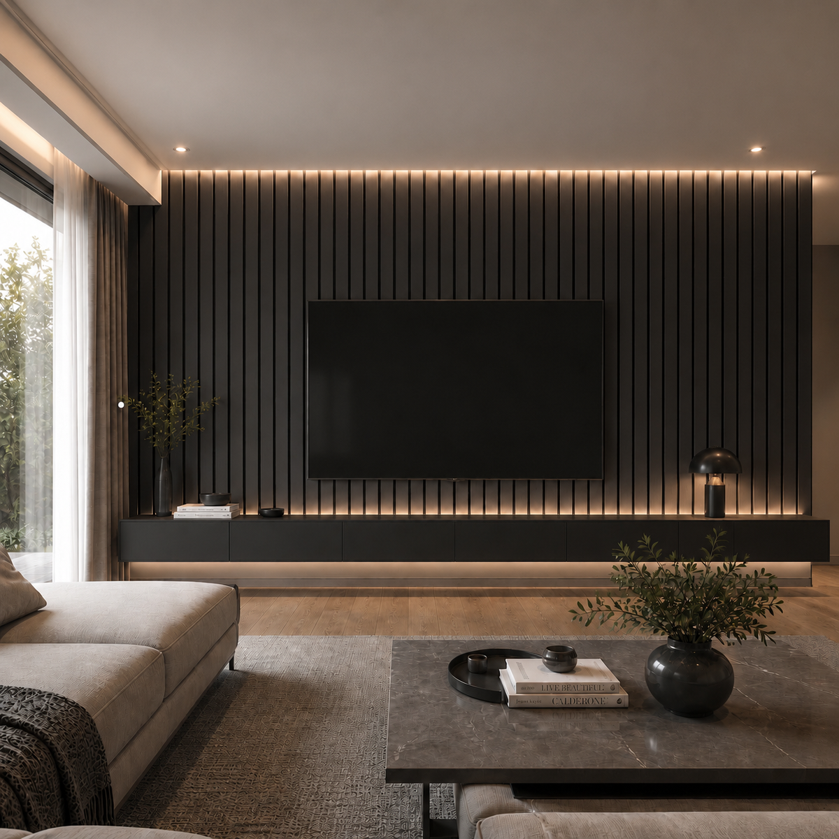 Acoustic Slat Wall Panels - Dark Oak 2400x600mm, 44mm Wide Slat