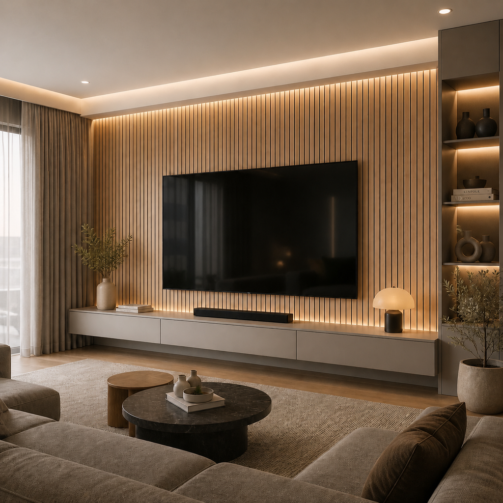Acoustic Slat Wall Panels - White Oak (2400x600mm, 44mm Wide Slat)