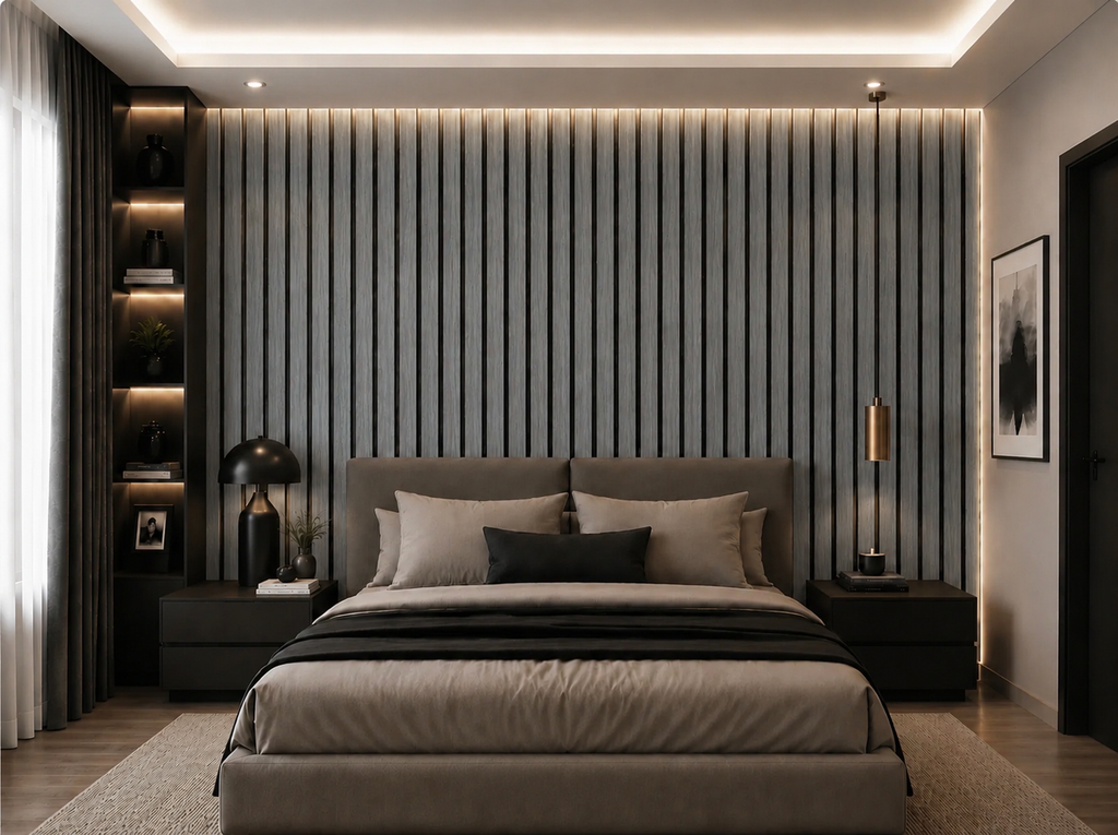 Acoustic Slat Wall Panels - Silver Walnut (2400x600mm, 44mm Wide Slat)