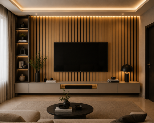 Acoustic Slat Wall Panels — Brass PVC (2400×600mm, 44mm Wide Slat)