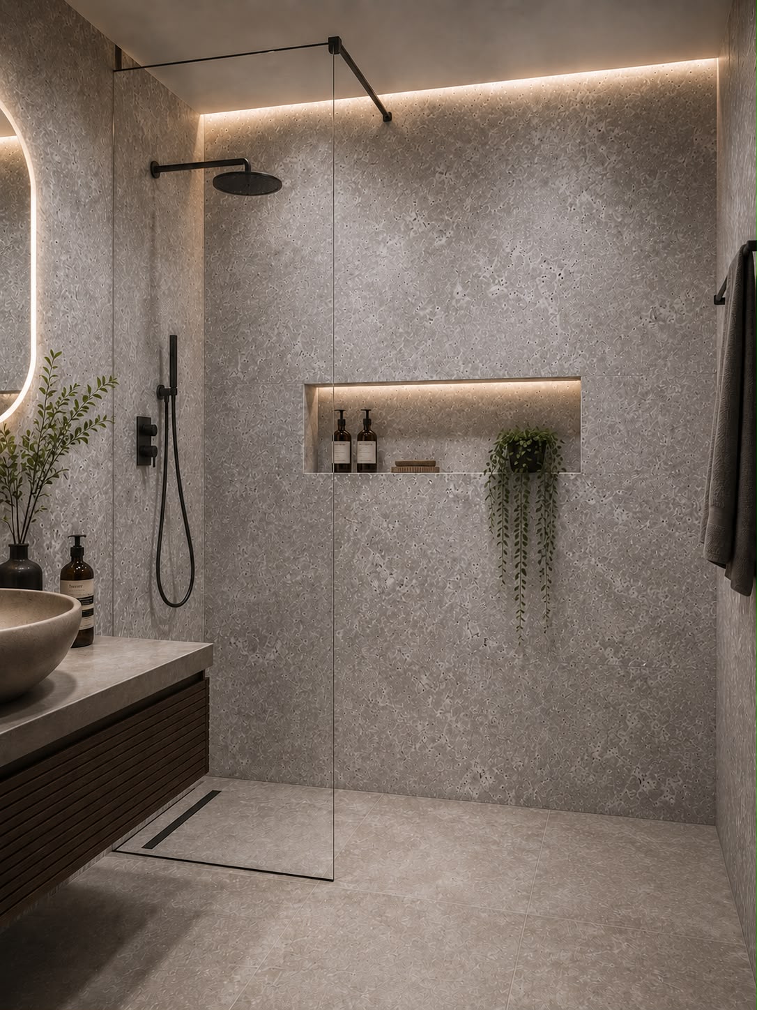 Concrete Gloss Shower Wall Panel | 2.4m x 1m | 10mm PVC Tongue & Groove