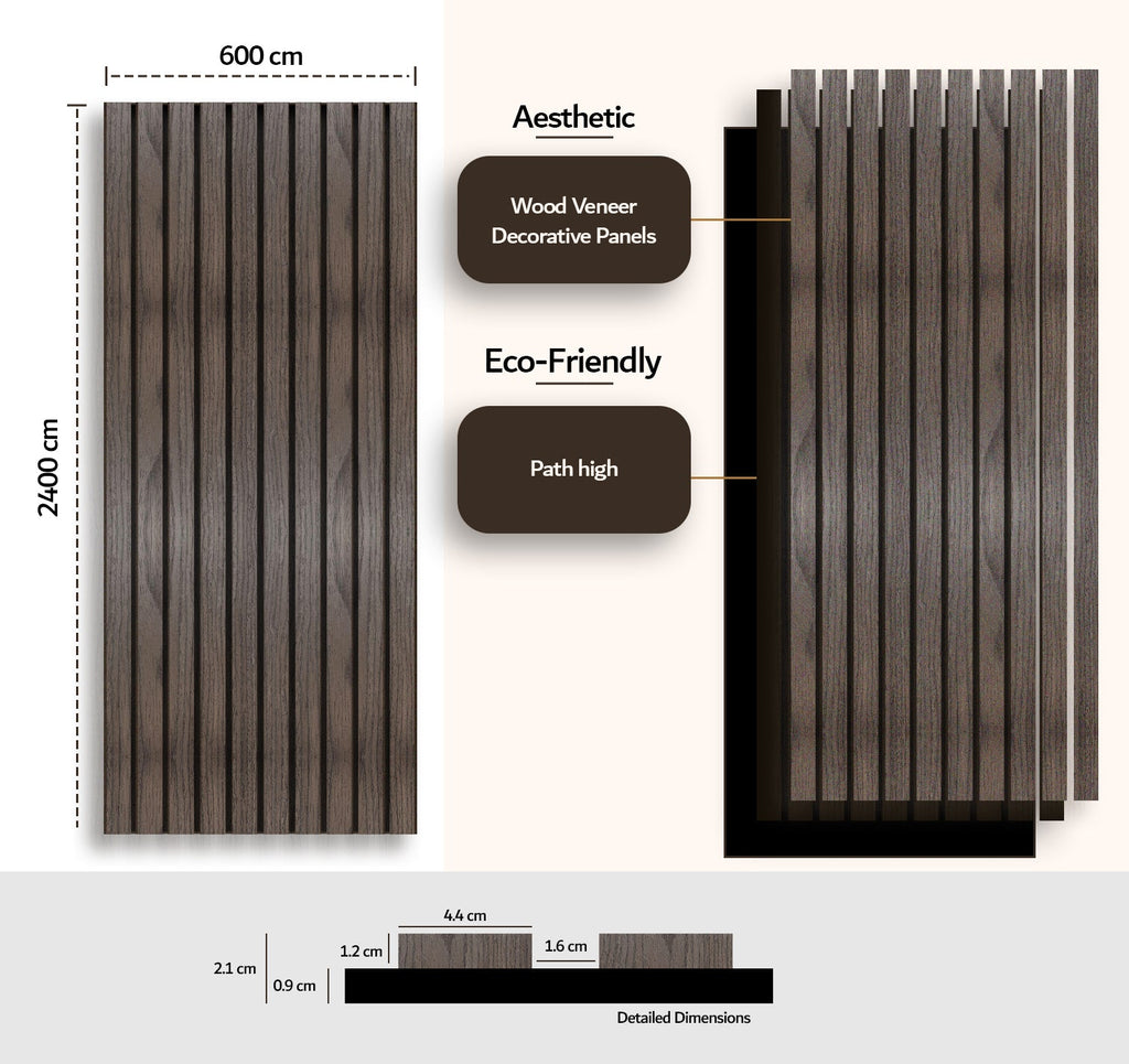 Walnut wide slat panel — alternate close-up of dark wood veneer finish