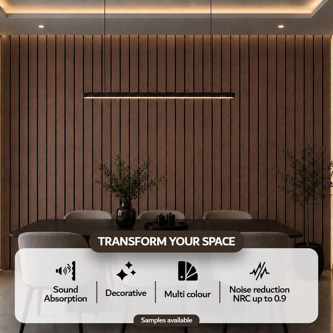 Acoustic Slat Wall Panels — Walnut (2400×600mm, 44mm Wide Slat)