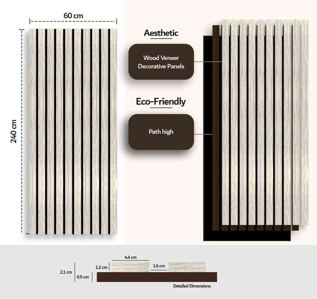 Acoustic Slat Wall Panels — Silver Walnut (2400×600mm, 44mm Wide Slat)